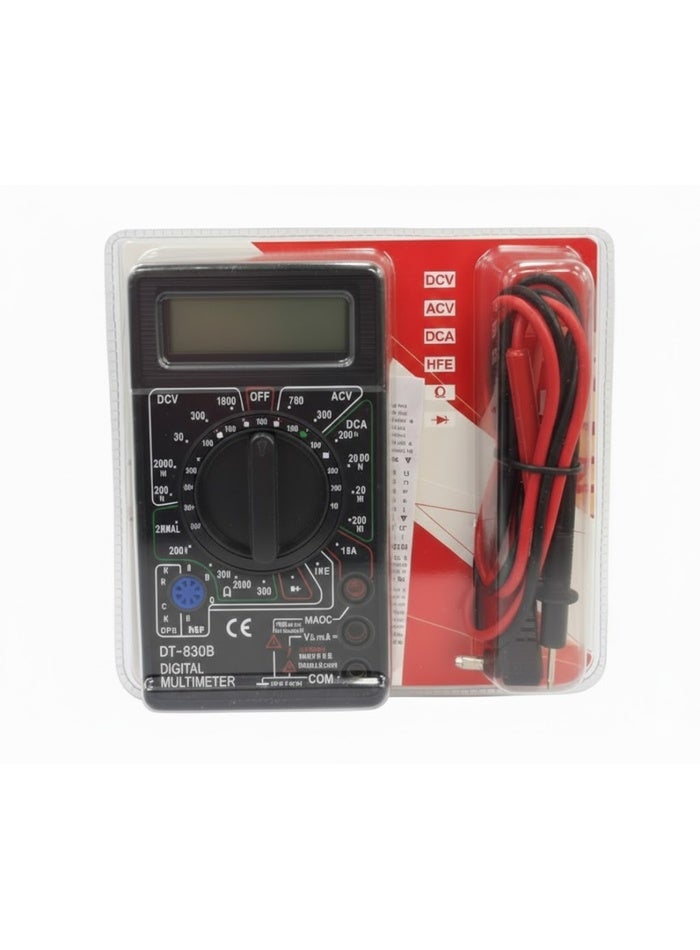 DT-830B digital multimeter. It is a handheld test instrument used for troubleshooting electrical systems.